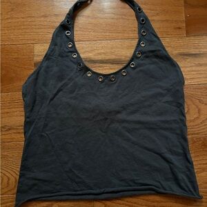 Black Halter Top with Eyelet Detail